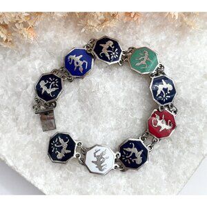 Siam Sterling Rainbow Hexagon Multi God & Goddess Figure 925 Vintage Bracelet